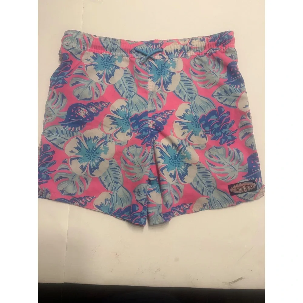 Vineyard Vines Mens Pink Blue Tropical Floral Swim Trunks Board Shorts Size M